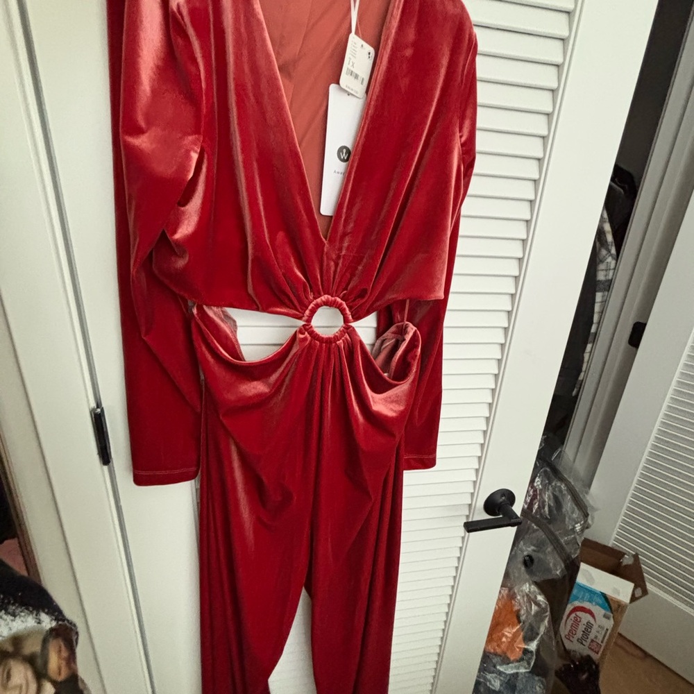 Free People Velvet Jumpsuit in Rich Red